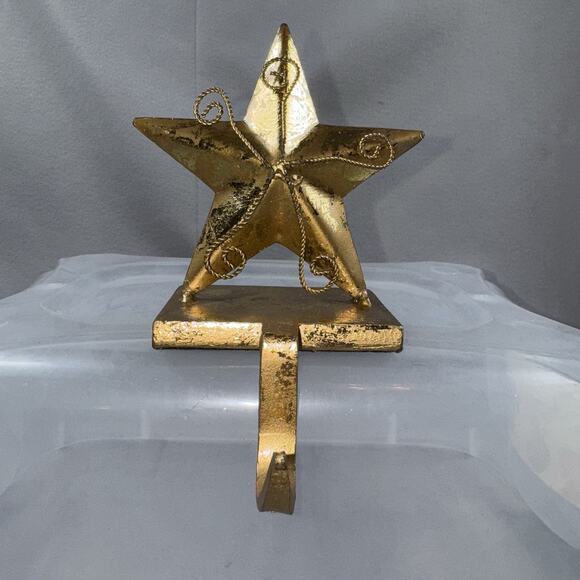 Vintage Gold Metal Stocking Holders Lot of 3 Angels & Star Mantel Hooks Rustic - Picture 5 of 11